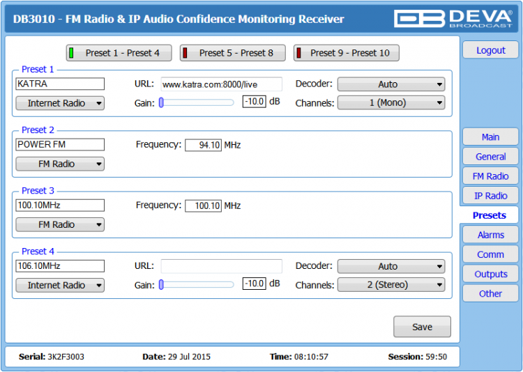 Deva DB3010 FM Radio & IP Audio Monitoring 