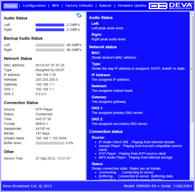 Deva DB9000 RX Audio over IP Audio Decoder