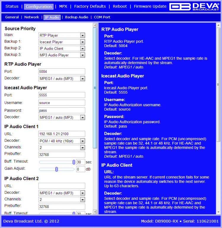 Deva DB9000 RX IP Audio Decoder 