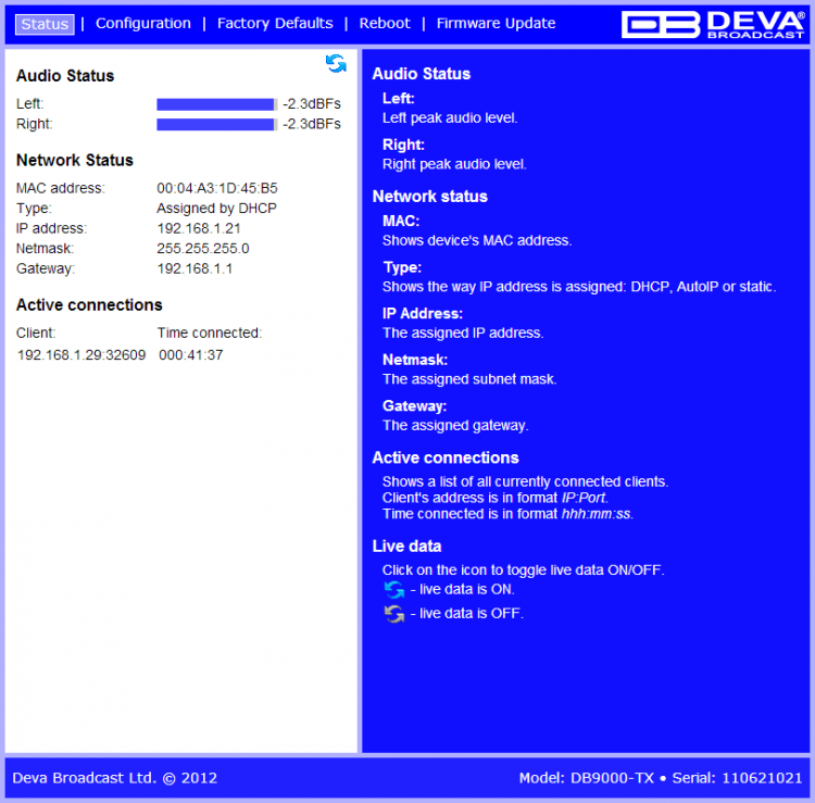 Deva DB9000-TX | Audio over IP Encoder 