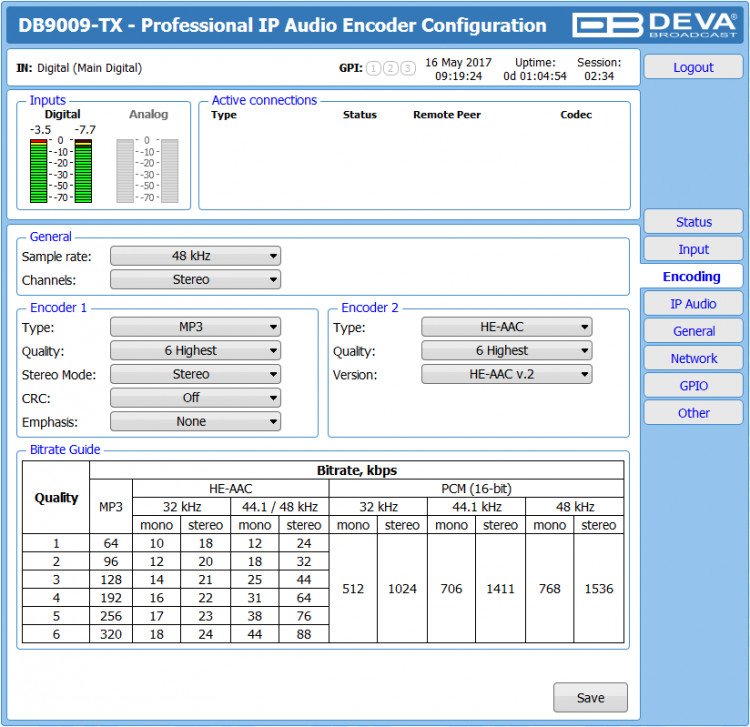 Deva Broadcast DB9009-TX Audio over IP Encoder