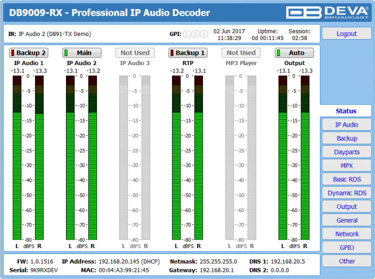 Deva DB9009-RX Multi Audio over IP Decoder