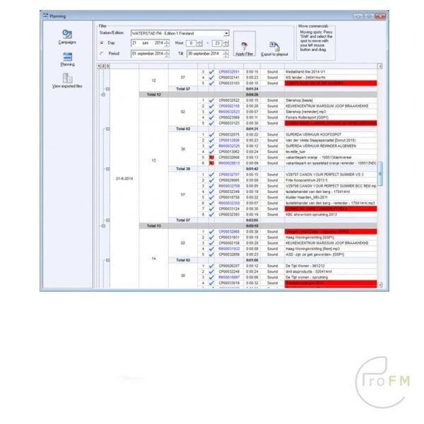Pro FM Broadcast - Caliope On-Air Spots Commercial Planning Software
