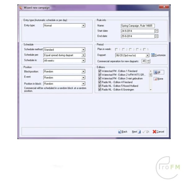 Pro FM Broadcast - Caliope On-Air Spots Commercial Planning Software