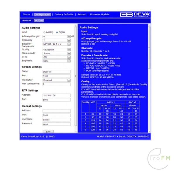 Pro FM Broadcast - Deva Broadcast DB90 TX Audio over IP Encoder
