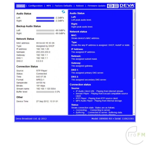 Pro FM Broadcast - Deva DB9000-RX Audio over IP Encoder